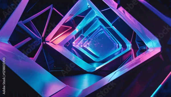 Fototapeta A remarkable visual experience is produced by the fascinating combination of precise geometric shapes and vivid neon colours in Neon Geometry.