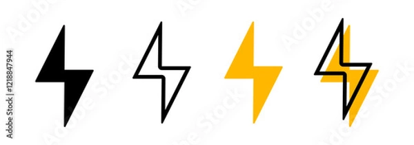 Obraz Set Thunder icon  flash electric Charge, Bolt, simple Design, Isolate background