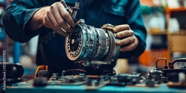 Obraz Expert Repairer Assembling Electric Motor Components for Machinery, Generative AI