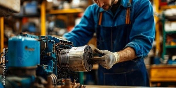 Obraz Expert Repairer Assembling Electric Motor Components for Machinery, Generative AI