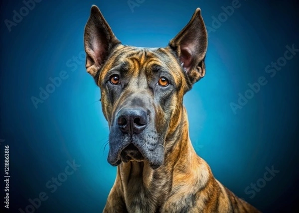 Obraz Brindle Great Dane Portrait on Blue, AI Photo, Dog Photography