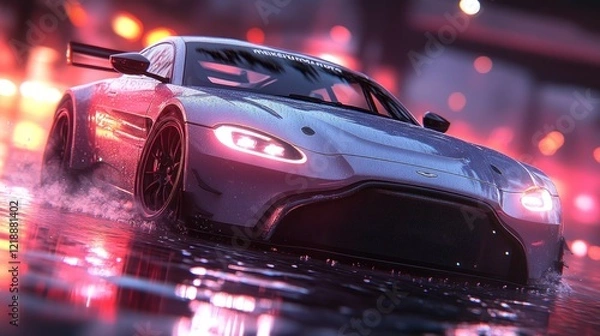 Fototapeta Wet Racecar Night City Splash