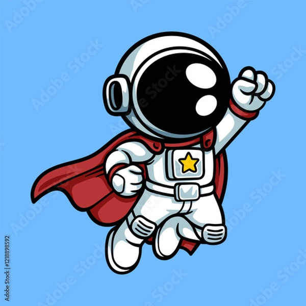 Fototapeta fun astronaut superhero cartoon colored character isolated drawing line art style sketch classic vintage design illustration
