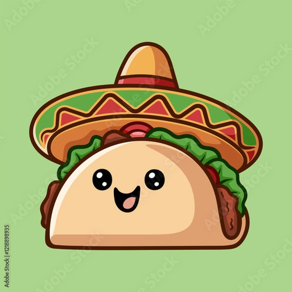 Fototapeta fun tacos with sombrero cartoon colored character isolated drawing line art style sketch classic vintage design illustration