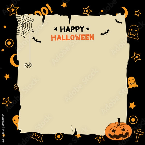 Fototapeta Halloween frame pattern with pumpkin black background