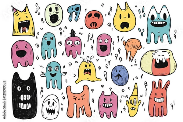 Obraz Illustration of a group of monsters on a white background