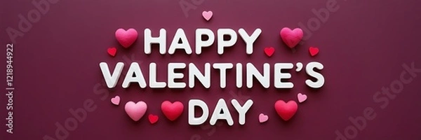 Fototapeta Elegant cursive 'Happy Lover's Day' lettering in beautiful letters on a vibrant romantic maroon background. Calligraphic design for print cards, banner, poster Hand drawn text. vector illustrations.
