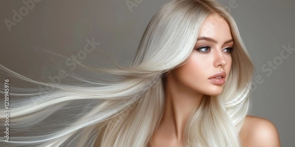 Obraz portrait of a blonde with straight shiny hair flowing to the side