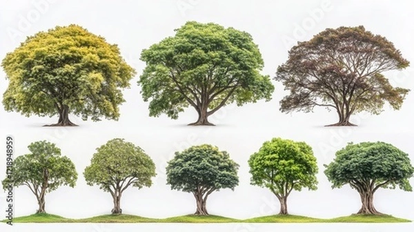 Obraz Collection of Isolated Trees on White Background