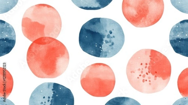 Fototapeta Abstract Watercolor Seamless Pattern in Coral and Blue