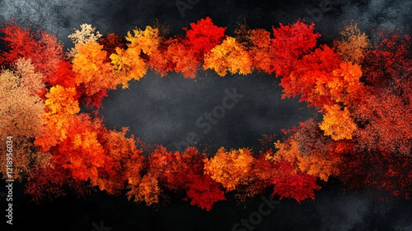 Fototapeta Vibrant autumn leaves in shades of red, orange, and yellow create stunning frame against dark background, evoking beauty of fall