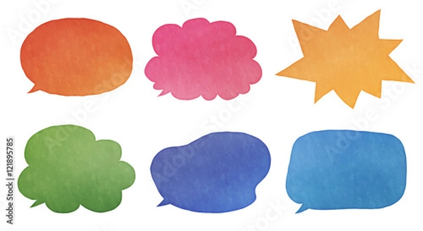 Obraz アナログ・手書き・水彩画風　風合いのある吹き出し・コピースペース　セット素材　白背景