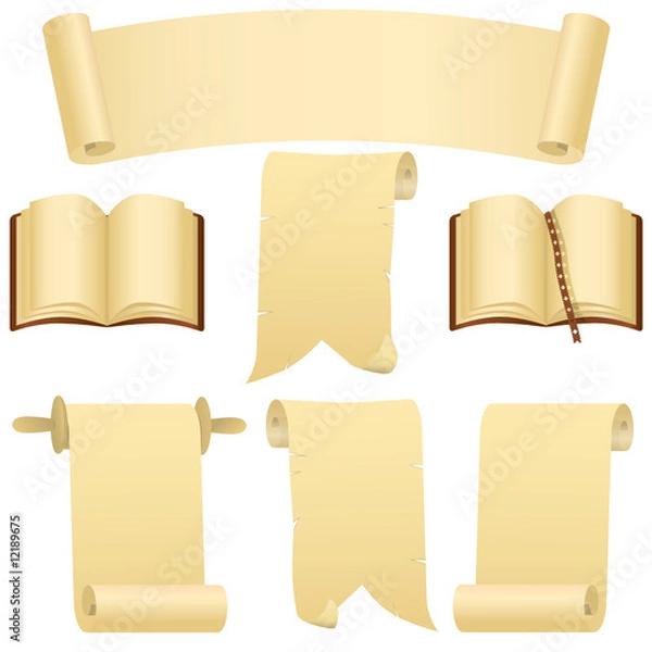 Fototapeta Grunge scrolls, books and banner(vector, CMYK)