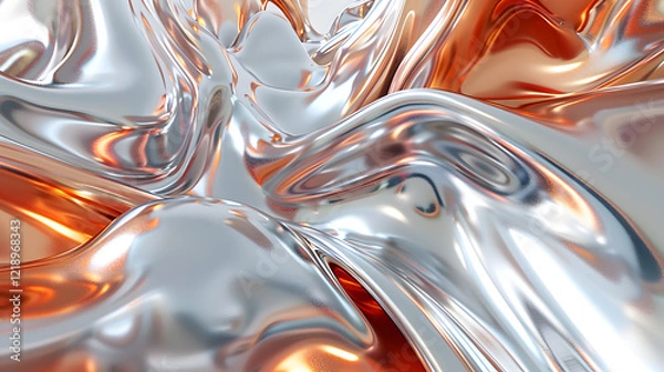 Fototapeta Dynamic 3D render of liquid silver and copper in motion, generative ai