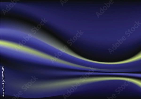 Obraz This image features dark blue abstract waves with touches of soft yellow light, creating an elegant and futuristic effect