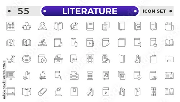 Fototapeta Literature outline icon collection. Set of vector line icons of education for modern concepts, web, and apps. Set of flat signs and symbols for web and apps.