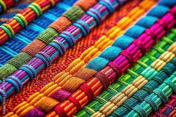 Fototapeta Macro Textile Fabric Texture: Colorful Abstract Pattern for Fashion Design