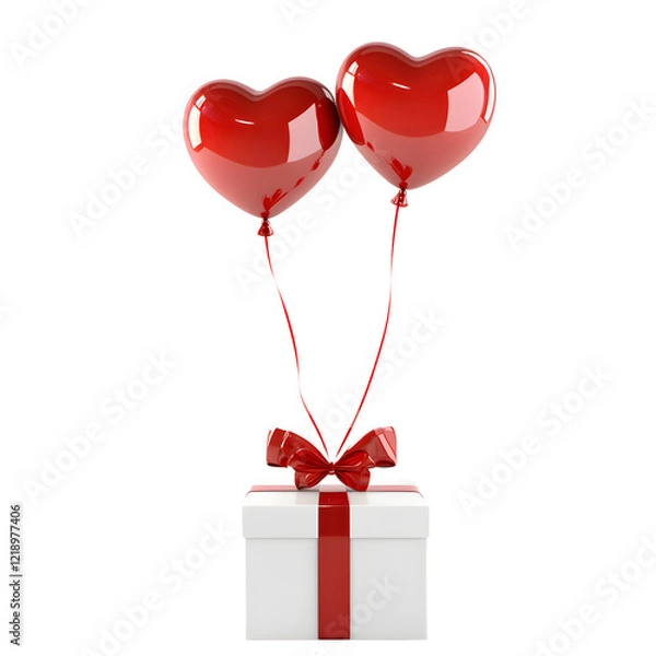 Fototapeta Red Heart Balloons with Gift Boxes Without Background