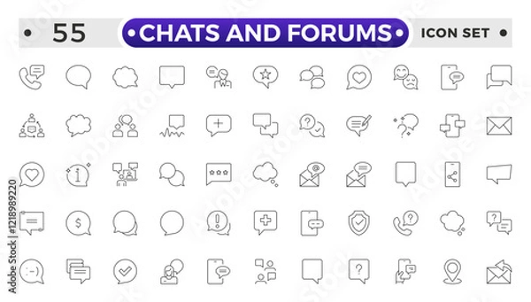 Obraz Chats and Forums icon .Approved, Checkmark box and Social media message. Chat and quote line icons. Chat speech bubble, Tick or check mark, Comment quote icons. Think, approved talk, speech bubble.