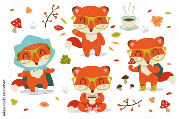 Obraz vector autumn fox set