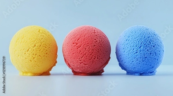 Obraz Colorful Scoops of Ice Cream in Yellow Red and Blue Shades