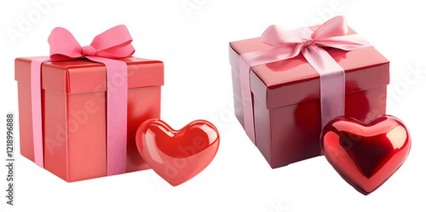 Fototapeta Red Gift Boxes with Heart Accents Without Background