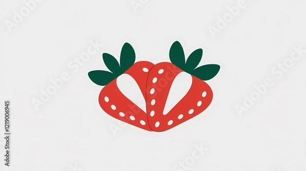 Fototapeta Minimalist Halved Strawberry with Leaf on White Background