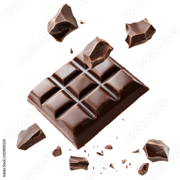 Fototapeta Chocolate floating in the air on a transparent background