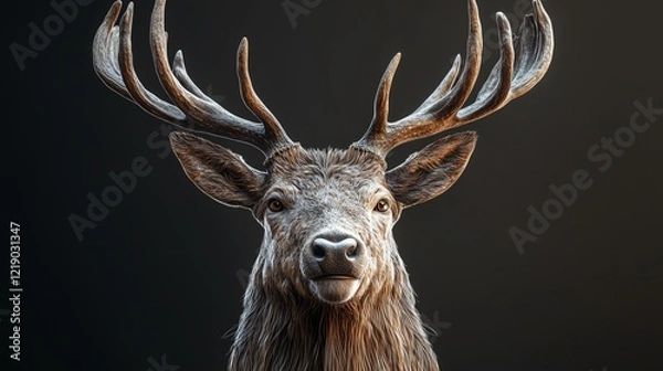 Fototapeta A majestic close-up of a deer, showcasing its beautiful antlers and expressive face. This image captures the essence of wildlife, bringing nature's elegance into focus.