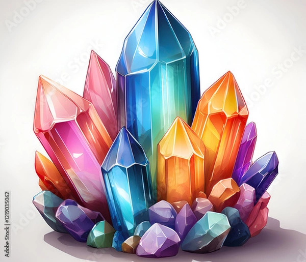 Fototapeta A Colored Crystals on white isolated background with shadow 