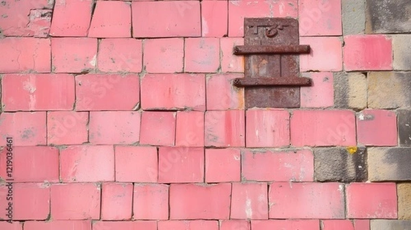 Obraz Rustic Pink Brick Wall Texture with Rusty Metal Plate