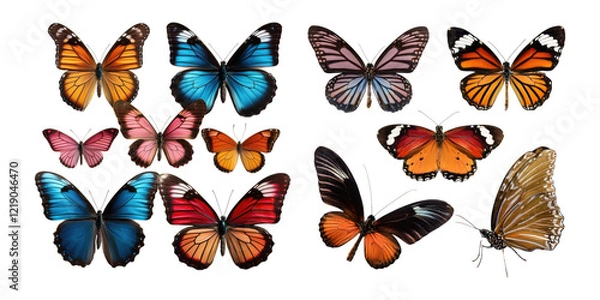 Fototapeta Colorful Butterflies on Transparent Background