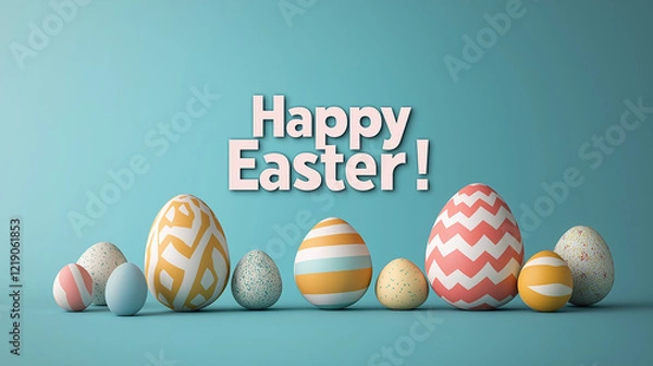 Obraz An elegant design featuring the phrase "Happy Easter!" in large, bold typography with a gradient color effect, set against a clean, solid greenscreen background. The text is centered, offering a clear