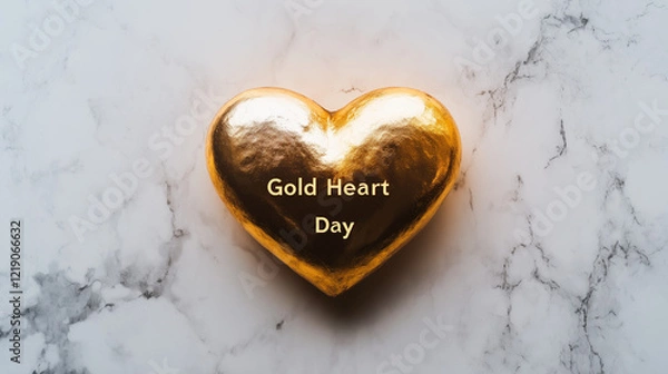 Obraz "Gold Heart Day" is written in bold gold letters on a plain black background, with a single small gold heart symbol placed beneath the text, creating a sleek, modern, and elegant design.