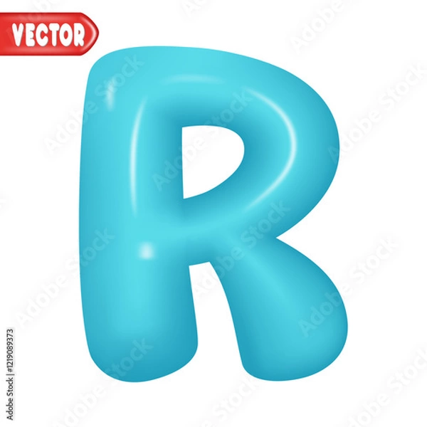 Obraz letter R. letter sign blue color. Realistic 3d design Glossy letters in cartoon balloon style. Isolated on white background. vector illustration