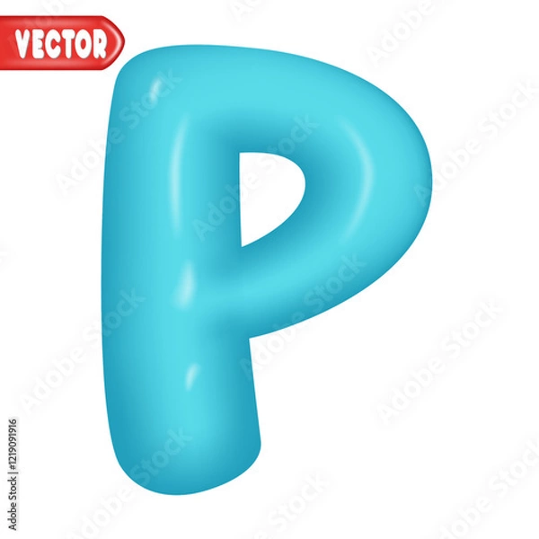 Obraz letter P. letter sign blue color. Realistic 3d design Glossy letters in cartoon balloon style. Isolated on white background. vector illustration