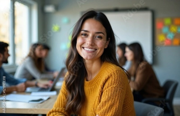 Obraz Learn new skills with online courses webinar portrait student classroom office library girl woman laptop computer technology female internet young business lifestyle happy communication