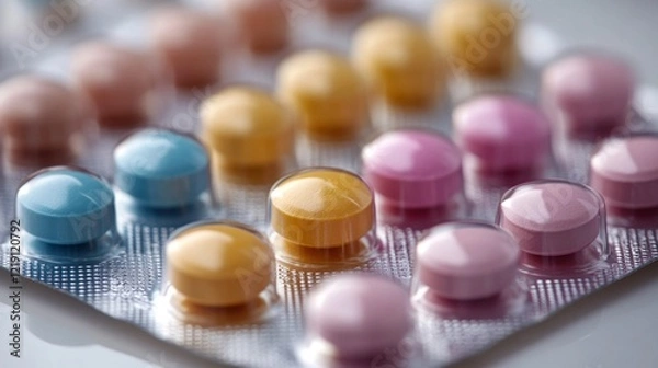Fototapeta Close-up of Colorful Pills in Blister Pack