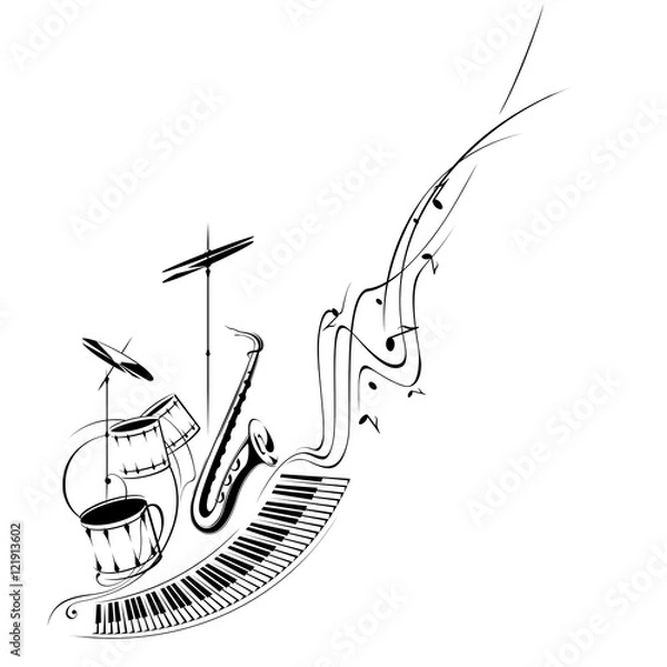 Obraz Music. Notes, lines, musical instruments.