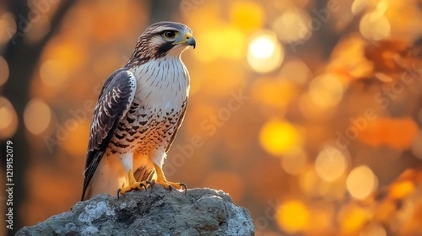Fototapeta A hawk sharpening its talons on a rock while scanning its surroundings