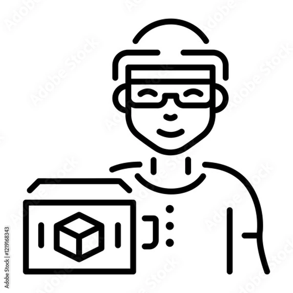 Fototapeta Person testing vr modelling, line style icon