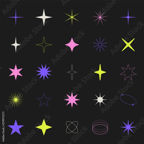 Fototapeta Sparkle playful color icons collection, Light flare effect sign vector design. Stars templates for design.
