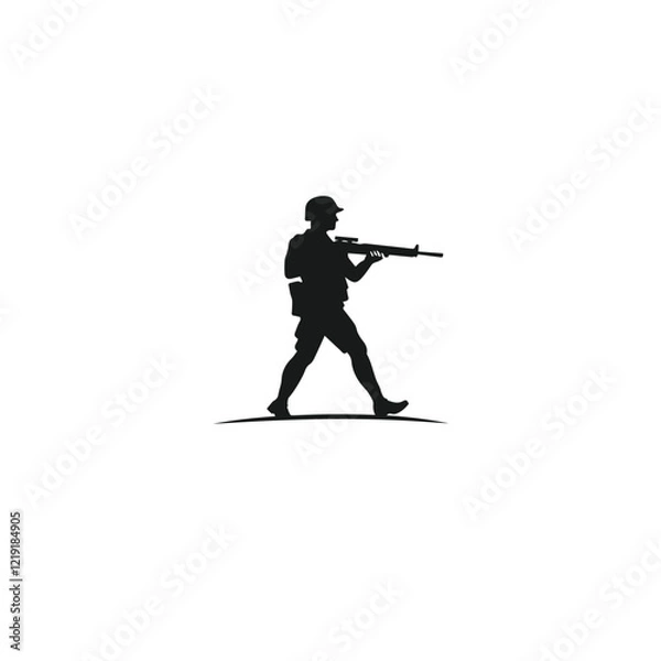 Obraz Silhouette of a marching soldier with a rifle on a white background