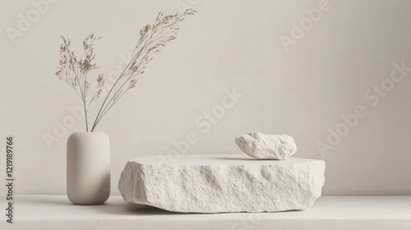 Fototapeta Minimalist Stone Display with Dried Flowers - Modern Home Decor