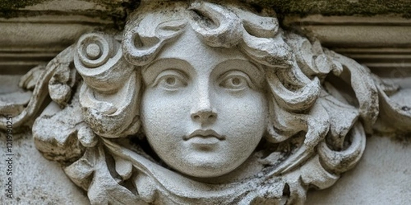 Fototapeta A macro shot of intricate stone carvings on a historical building, capturing fine architectural details