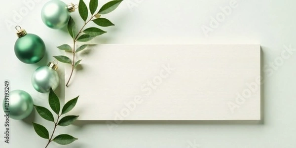 Fototapeta Elegant Green Ornaments and Greenery on White Background with Copy Space