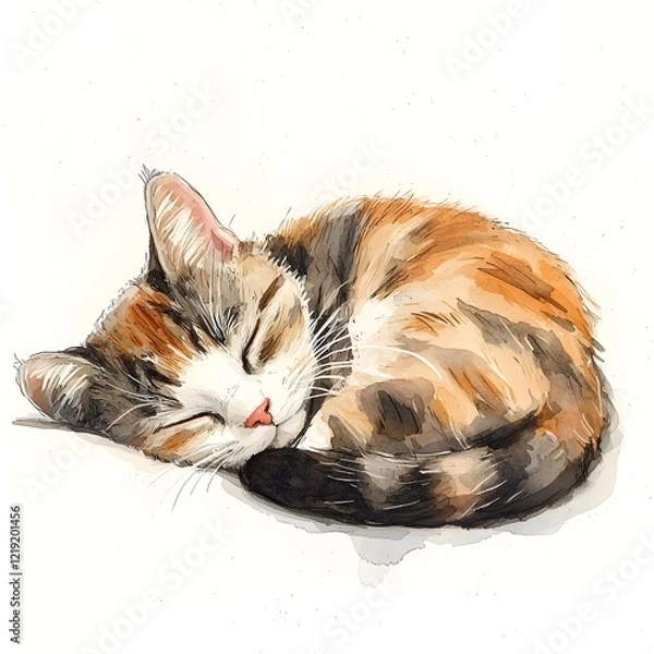 Fototapeta Sleeping calico cat home cozy environment close-up view peaceful concept