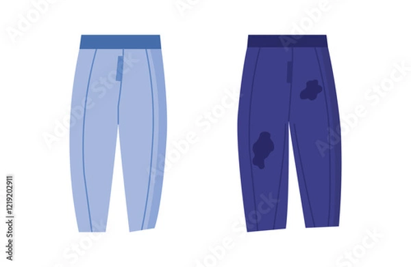 Obraz Illustration of two pants, one clean and light blue, other one dark blue with stains and patches