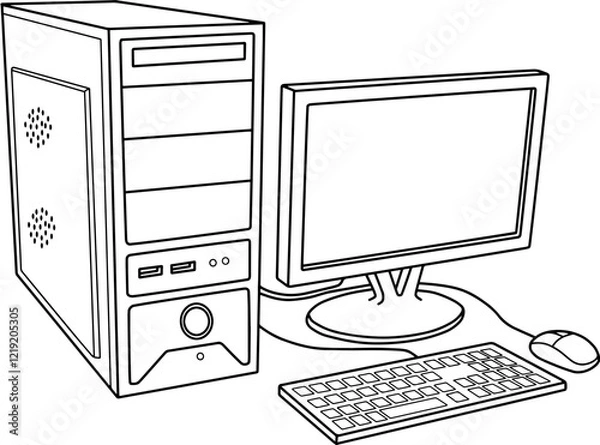 Fototapeta computer pc line vector illustration isolated on white background