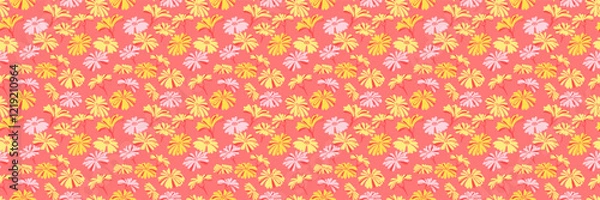 Fototapeta Abstract unique  shapes flowers seamless pattern. Colorful summer ornament texture. Creative cute meadow print. Vector hand drawn.